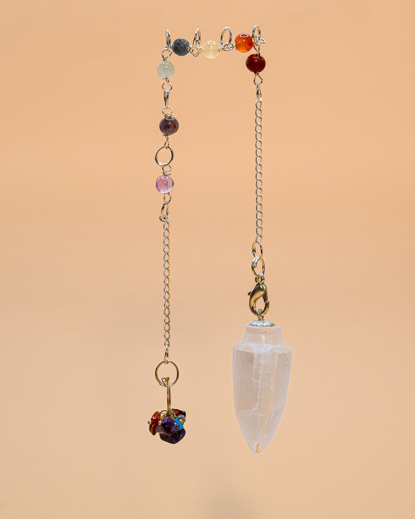 SELENITE PENDULUM WITH CHAKRA CHAIN