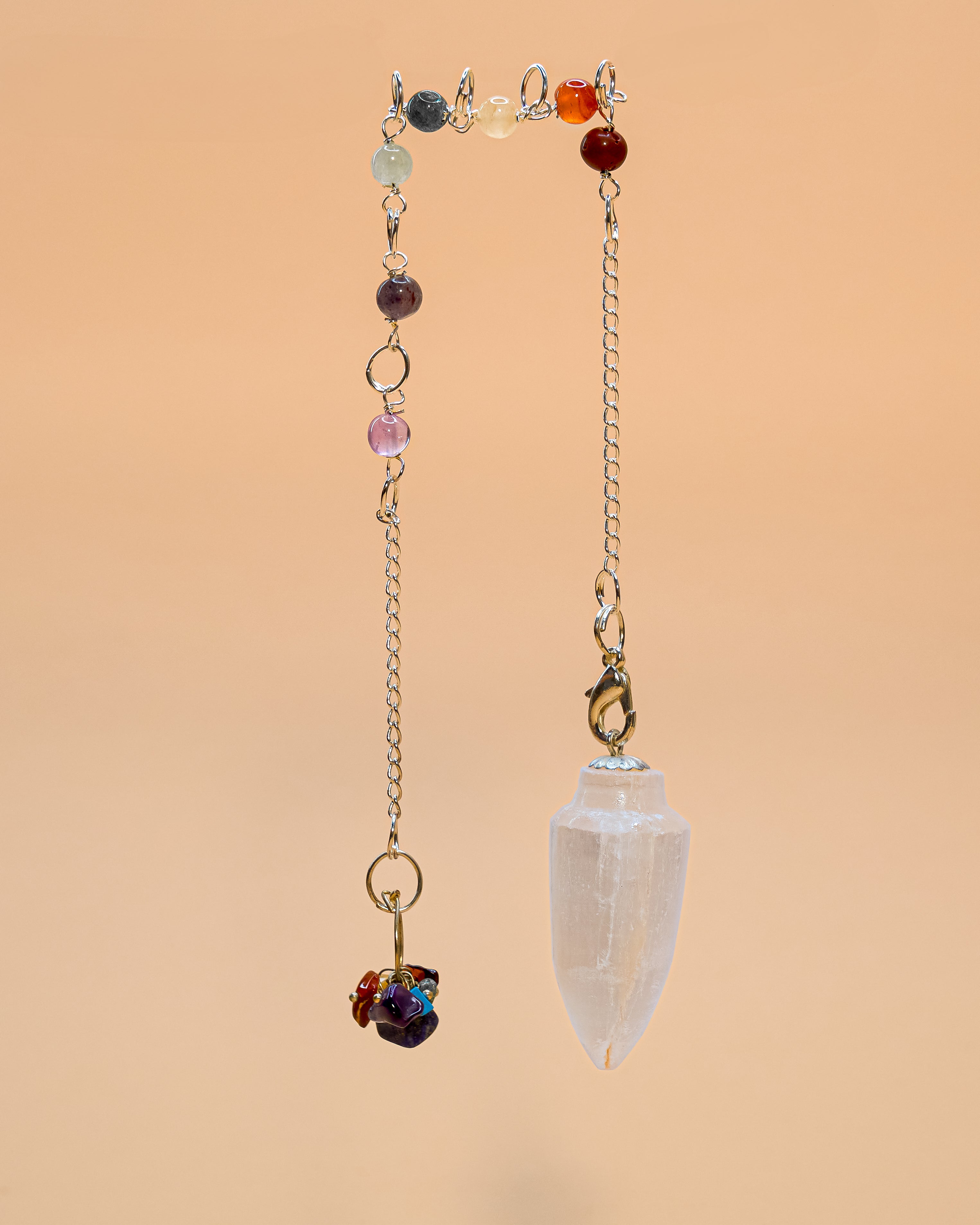 SELENITE PENDULUM WITH CHAKRA CHAIN