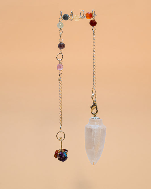 SELENITE PENDULUM WITH CHAKRA CHAIN