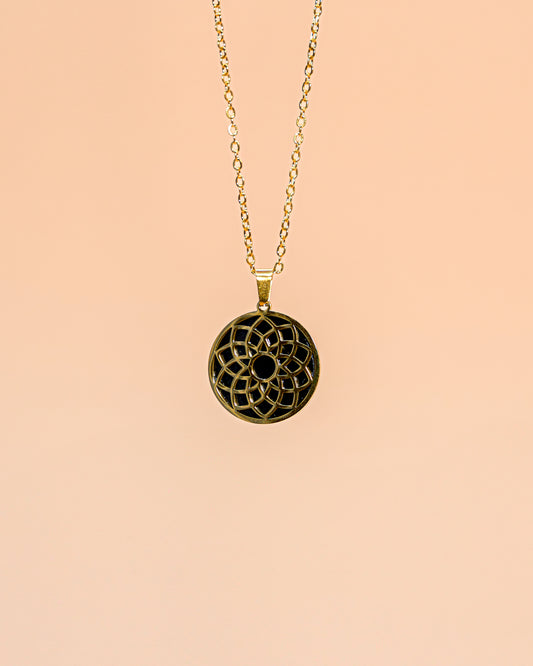 SHASRARA CROWN CHAKRA STEEL PENDANT WITH SHUNGUITE AND CHAIN