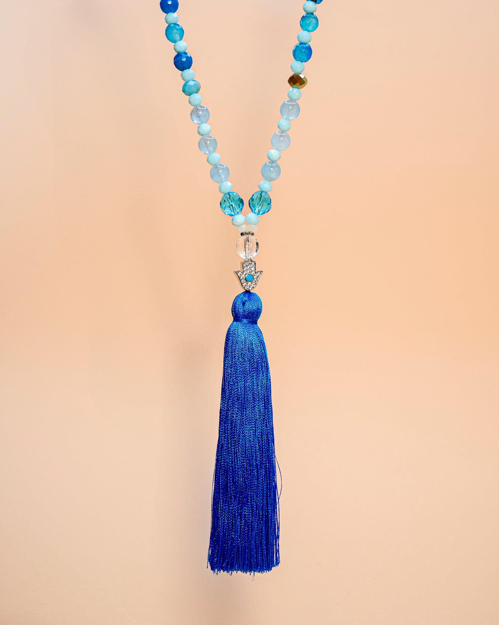 COLLAR CRISTAL DE CUARZO FACETADO COLOR AZUL