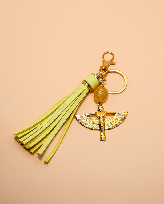 YELLOW AGATE AND GODDESS ISIS KEYCHAIN