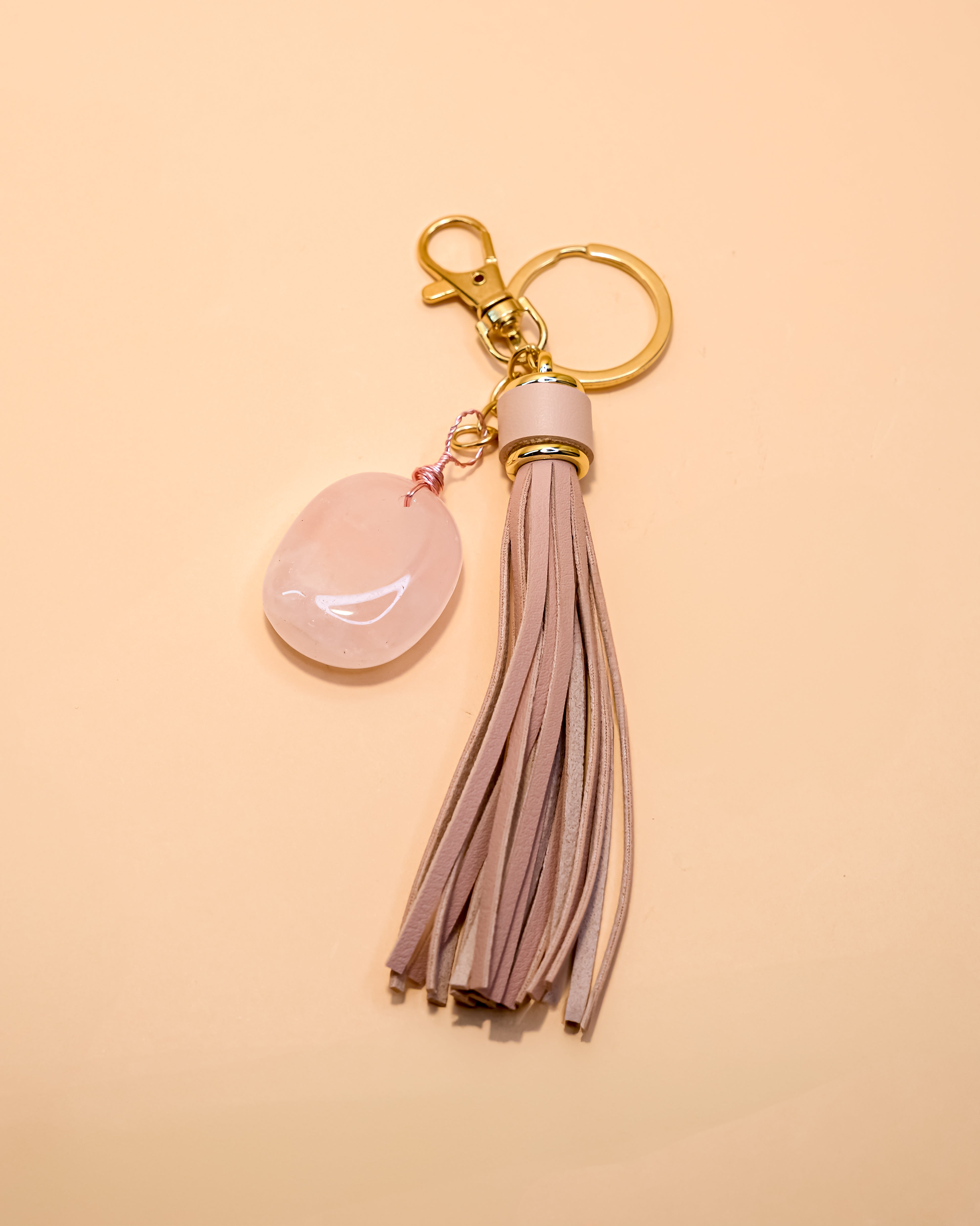 ROSE QUARTZ OVAL KEYCHAIN