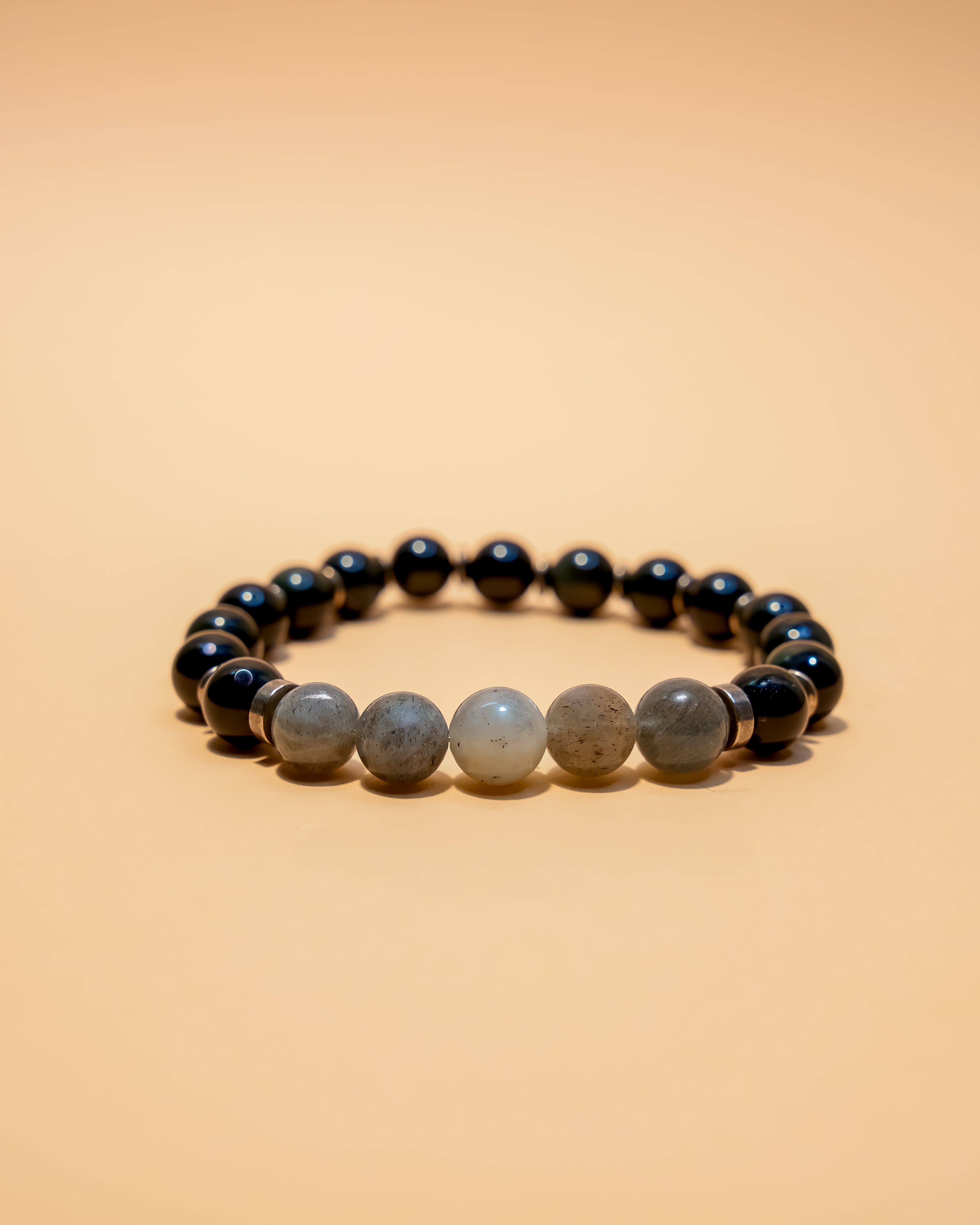 Obsidian bracelet with labradorite