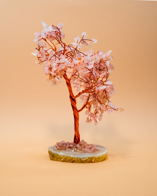 ROSE QUARTZ AND AGATE BASE TREE
