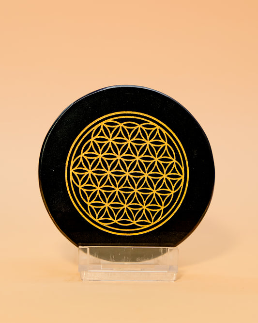 MEDALLÓN DE FLOR DE LA VIDA OBSIDIANA