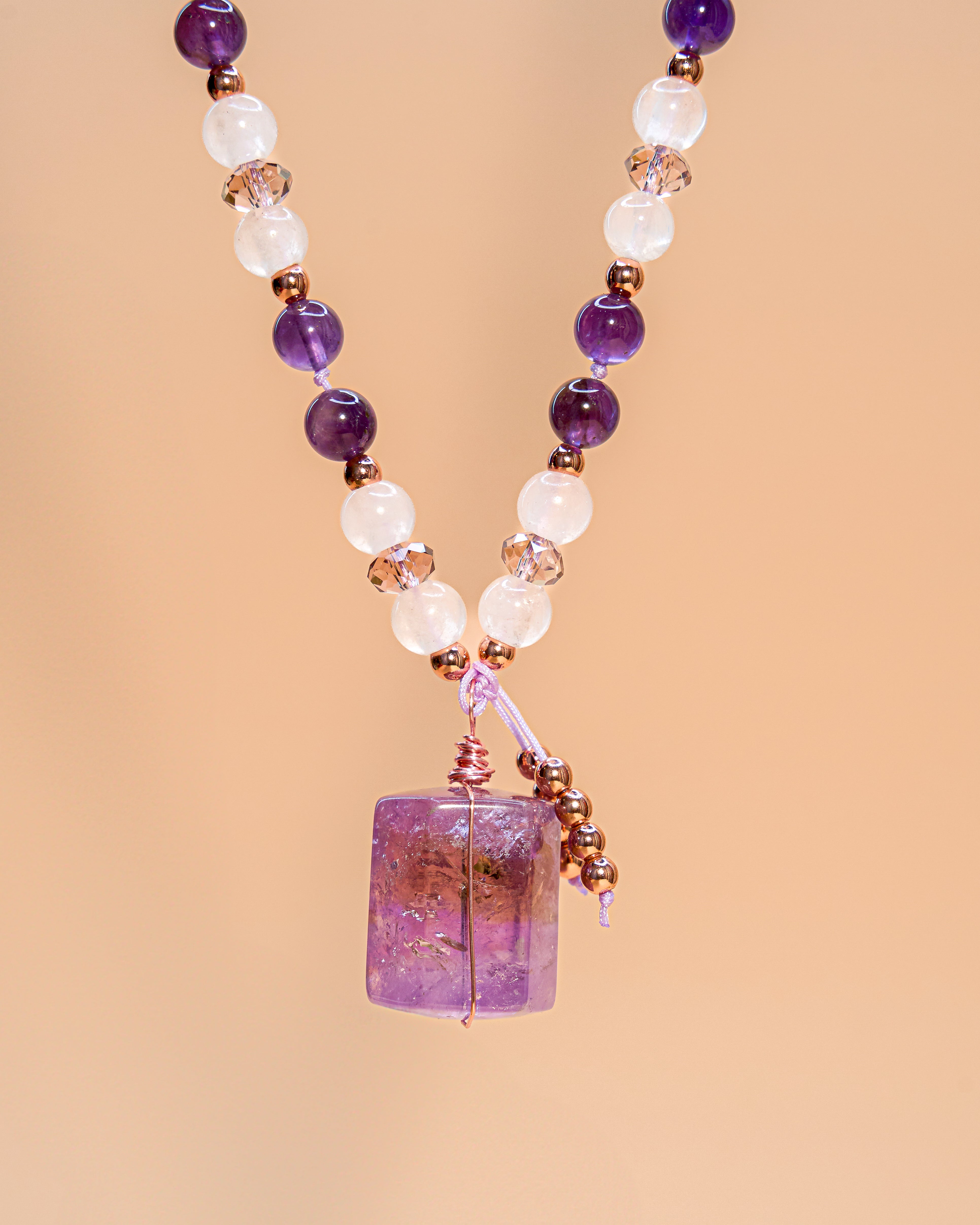 COLLAR AMATISTA Y CUARZO ROSA
