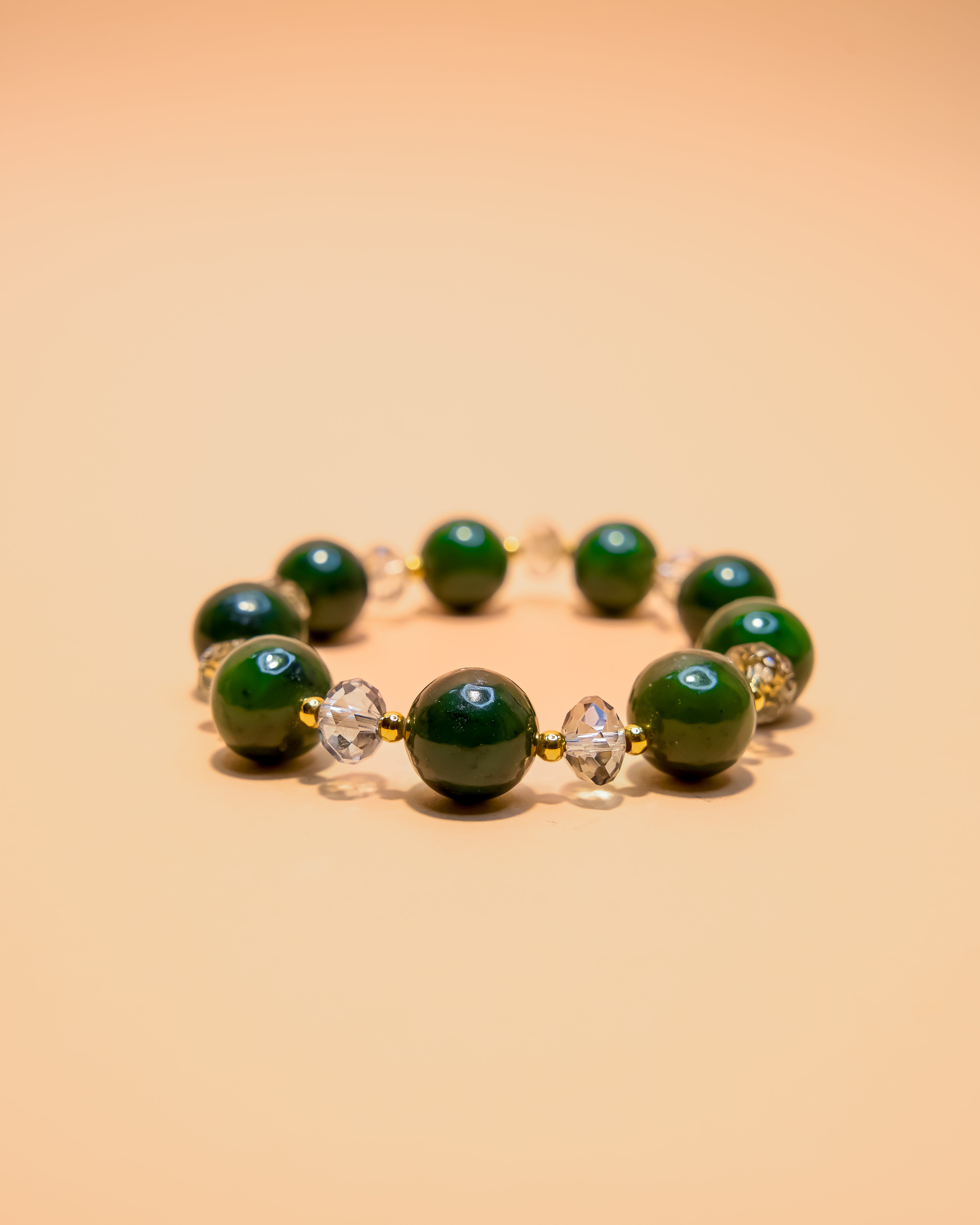 Canadian jade and quartz crystal bracelet