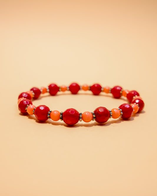 Pulsera de coral rojo facetado y coral salmón