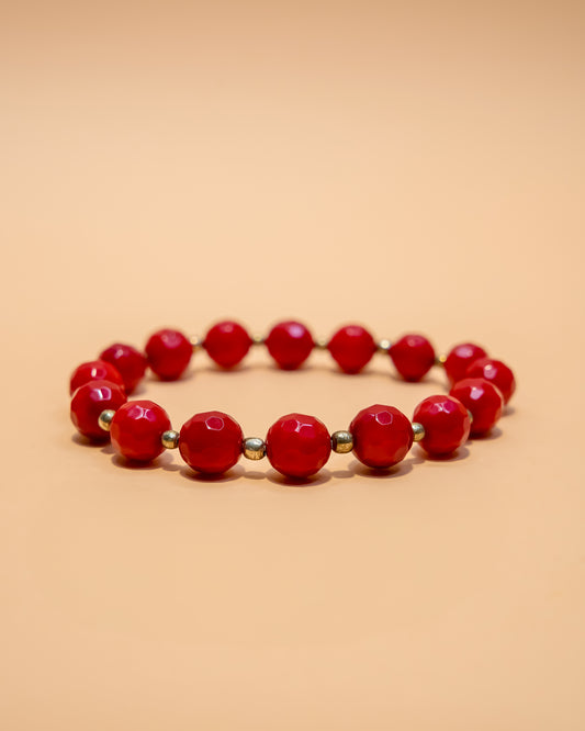 Pulsera de coral rojo facetado
