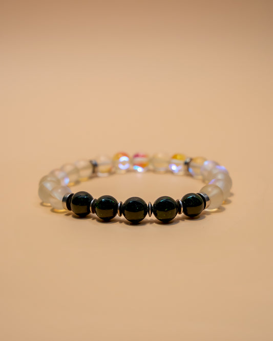 Pulsera de cuarzo aura con obsidiana brillante