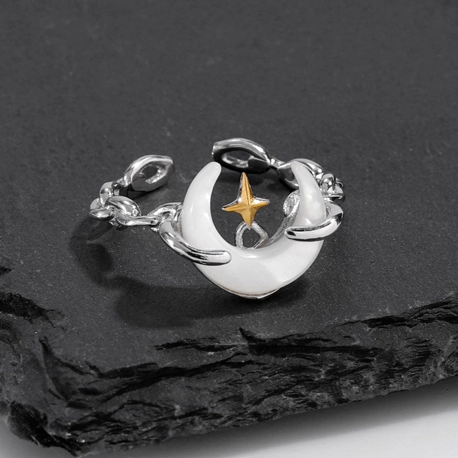 ANILLO LUNA DE PLATA DE LEY CON ÁGATA 